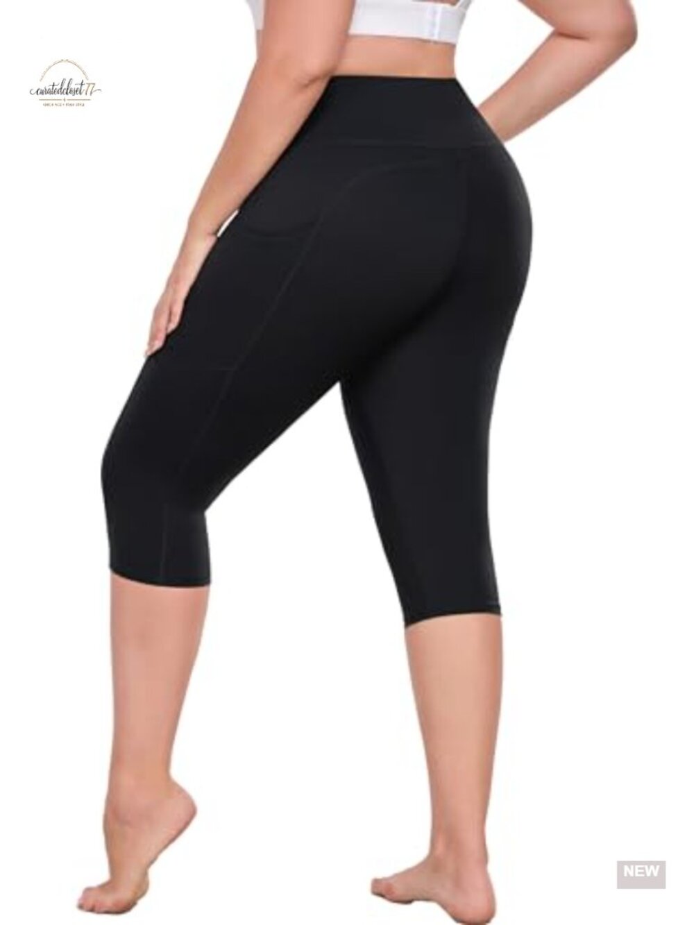 Plus Size Capri Yoga Pants with Pockets, High Waist Tummy Control, Knee Length